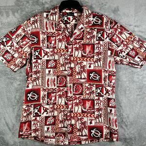 VINTAGE 90s Royal Creations Aloha Shirt Mens M Red Full Button Made In Hawaii